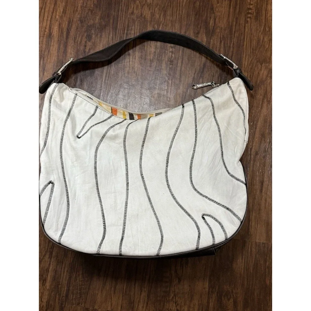 Allison Scott Hobo-style Shoulder Bag Ivory Brown Stitching